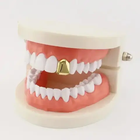 1/2/4Pcs 4 Colors Custom Fit Gold Plated HipHop Single Tooth Grillz Cap Top Bottom Dental Grill Teeth Caps Halloween Cosplay