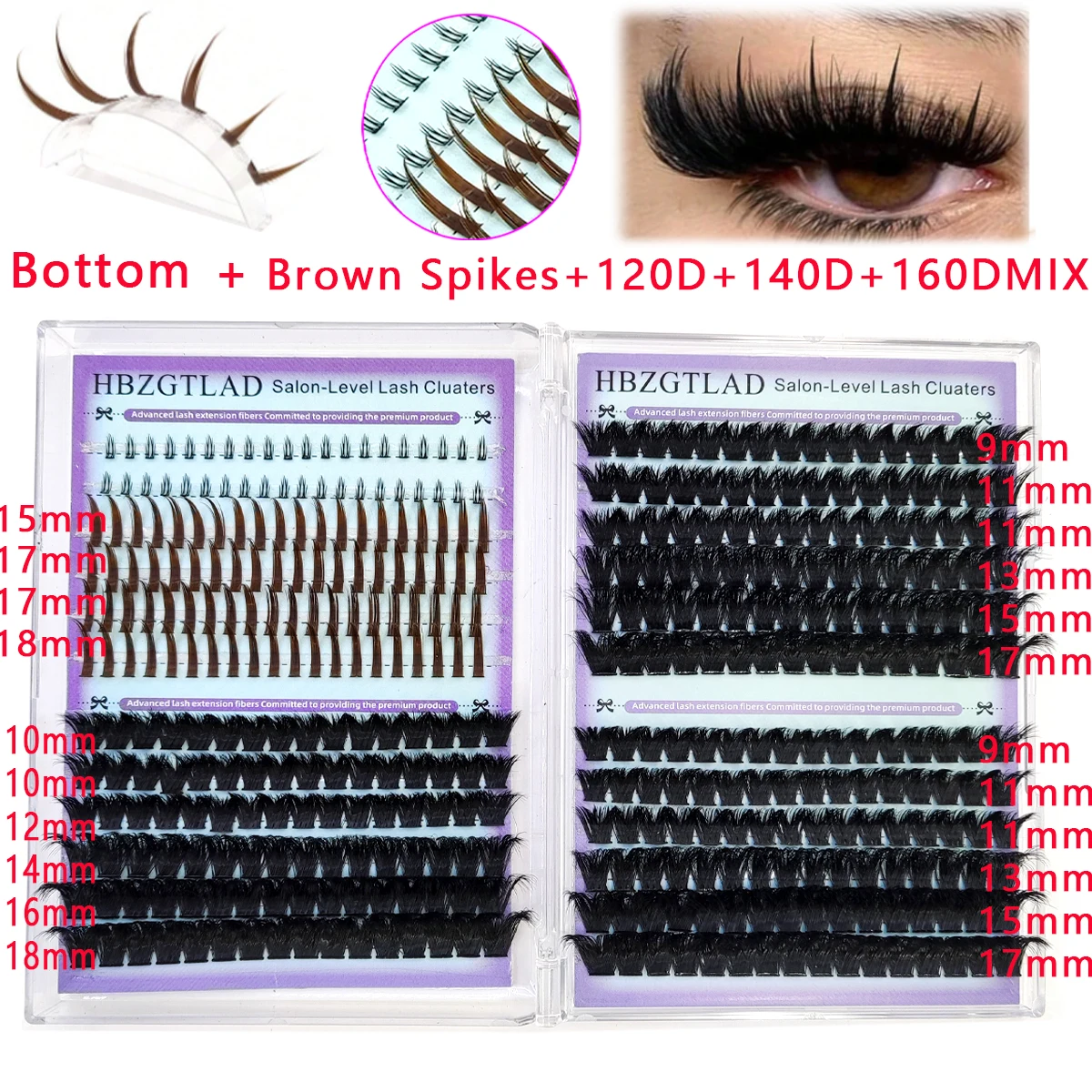HBZGTLAD 60D-180D Volumen-Wimperncluster mit Spikes, Einzelwimpern-Cluster-Extensions, DIY Fairy/Manga-Stil – Detail 7