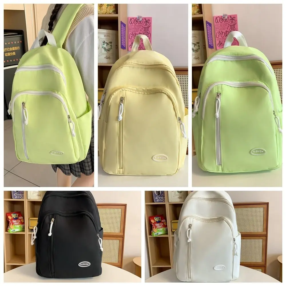 Nylon Student School Bag Solid Color Large Capacity Casual Shoulder Backpack Simple Multiple Pockets Korean Style School Bag