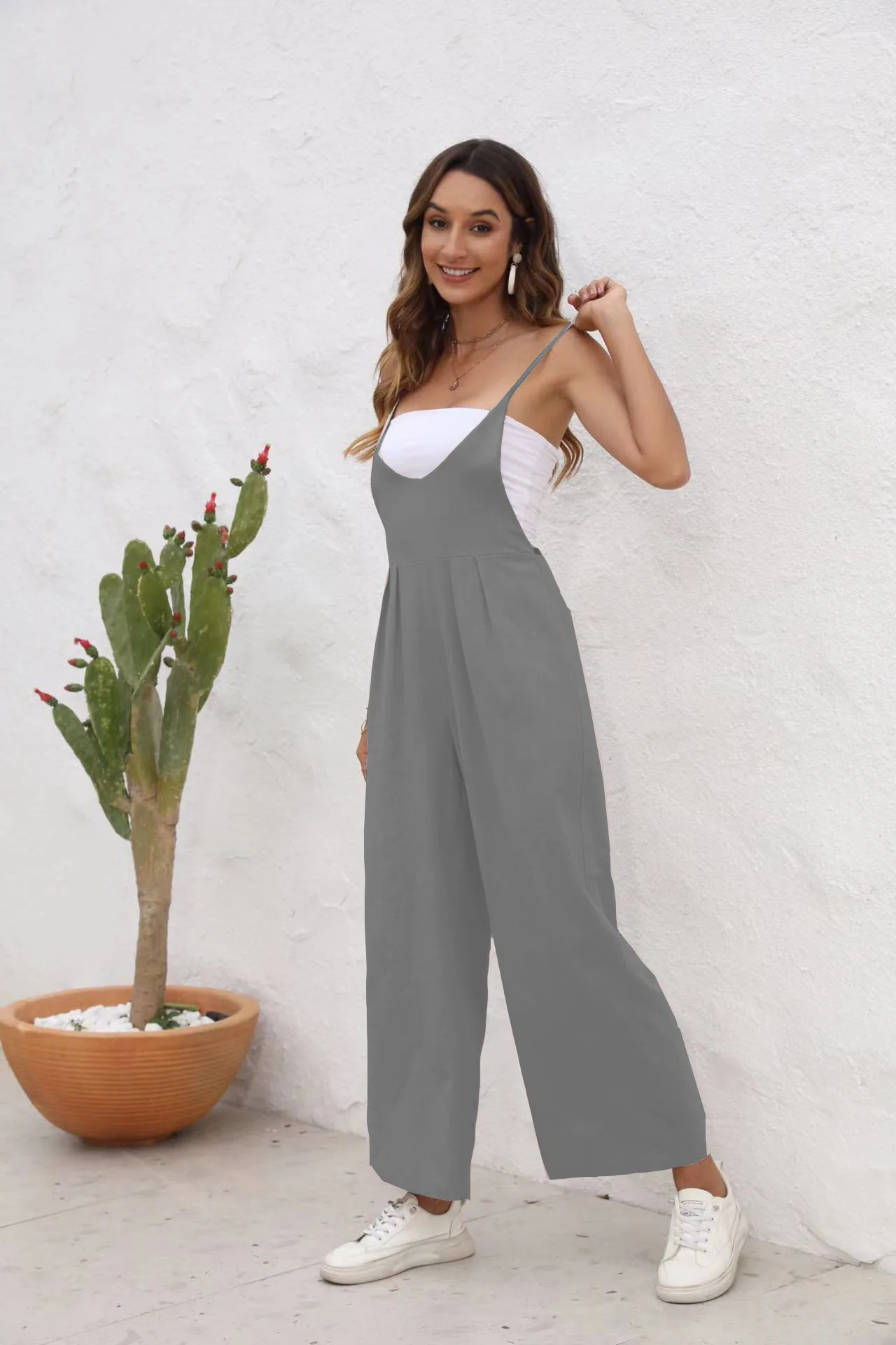 Loose Ladies Bib Pant Suspender Trouser Casual Female Women One-Piece Wide Leg Romper Overalls Jumpsuit Streetwear Plus Size