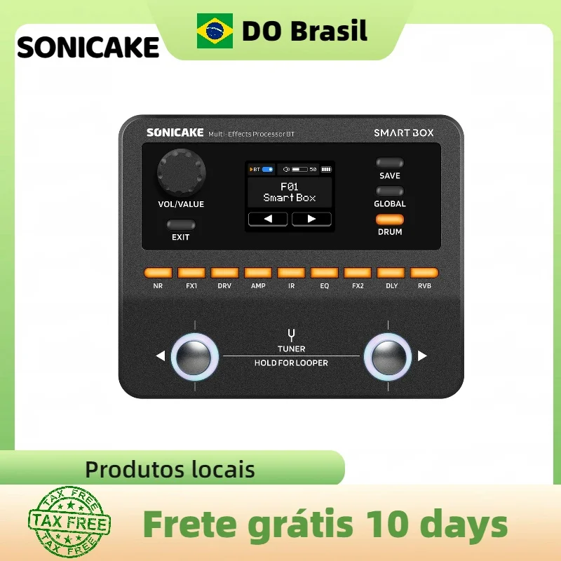Processador de Multi-Efeitos SONICAKE Smart Box Brasil para Guitarra e Baixo, 130+ Efeitos, Suporte NAM/IR, Looper, Afinador/Metrônomo Integrado