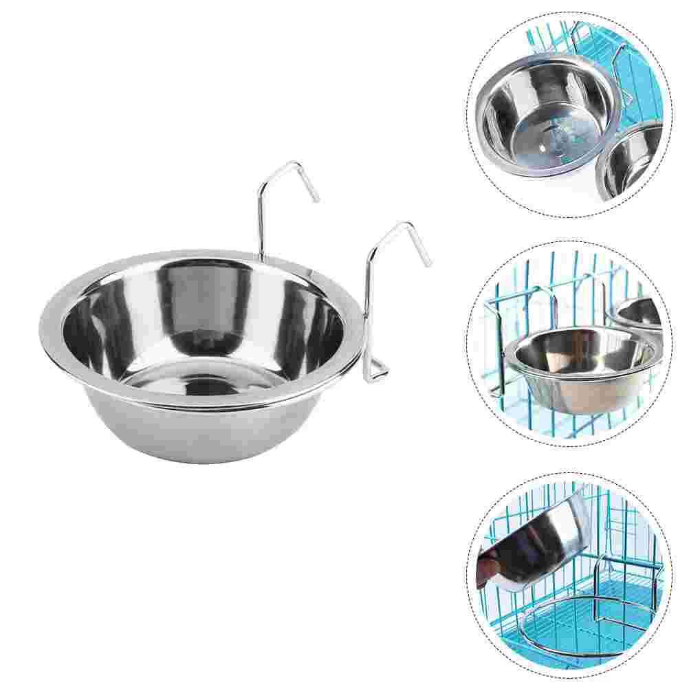 2 Sets Hanging Dog Bowl Pet Cage Clip on Water Dish for Crate Food Stainless Steel Parrot