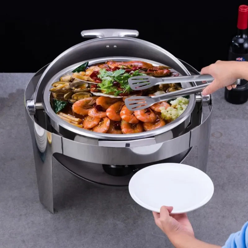 Stainless Steel Round Flap Visual Stove Buffet Tableware Electric Heating Buffet Stove Water Buffet Chafing Dish