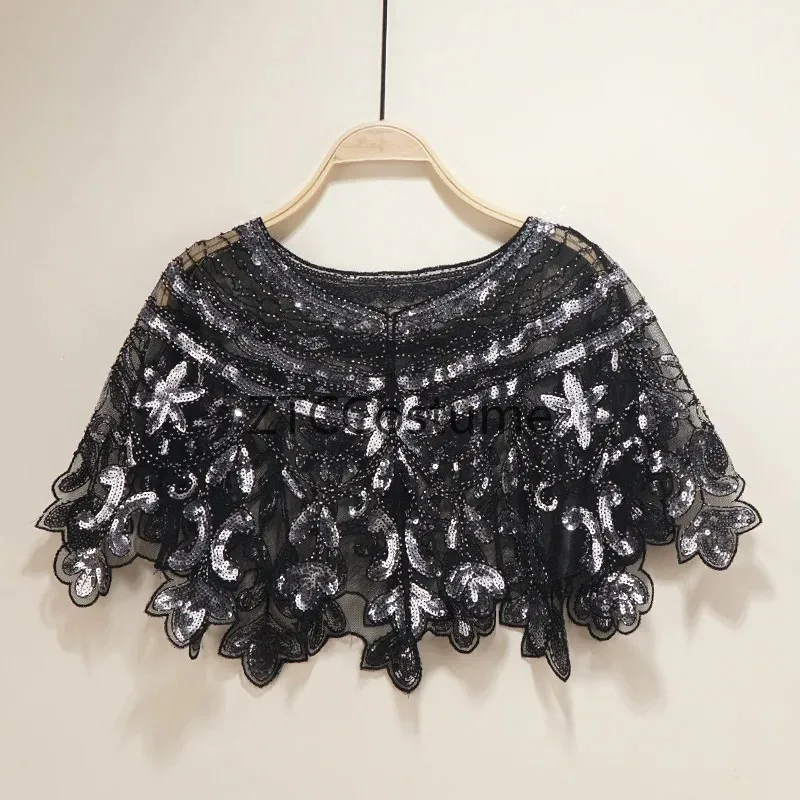 Vintage 1920s Flapper Dress with Sequin Shawl Mesh Cardigan Sexy Party Evening Gown Prom Costume view 3