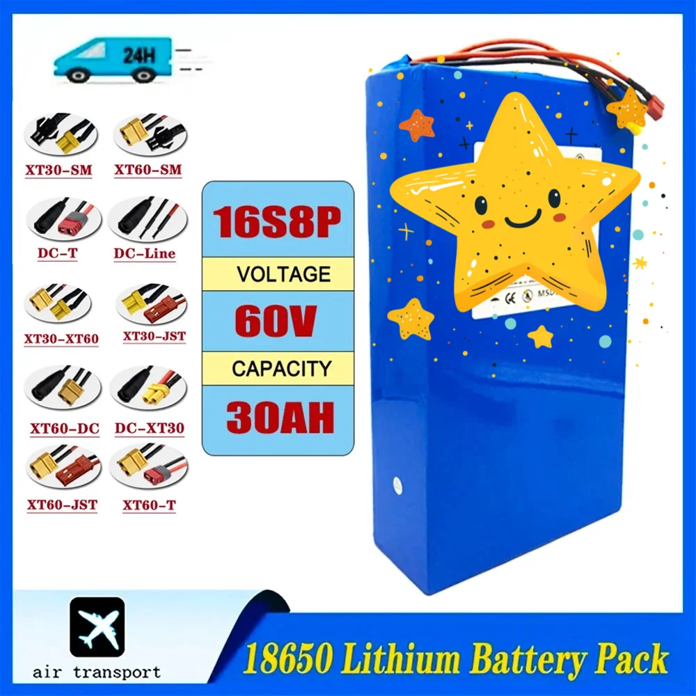 

Аккумулятор 60В 3000мАч, высокомощный аккумуляторный блок 16S8P, 2000Вт, 67.2В, литиевая батарея со встроенной BMS