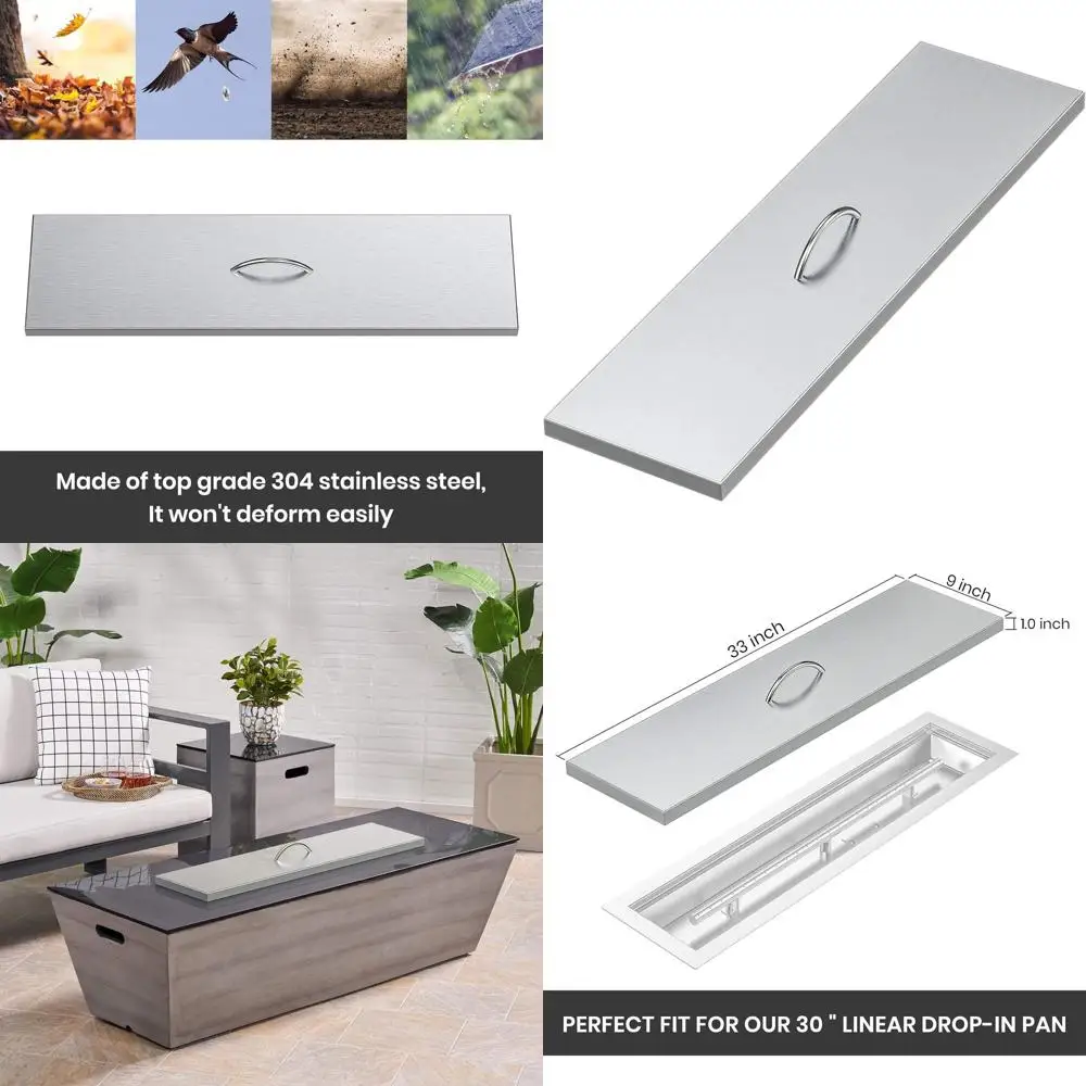 

Крышка для очага из нержавеющей стали 33 x 9 дюймов для линейной встраиваемой горелки 30 x 6 дюймов