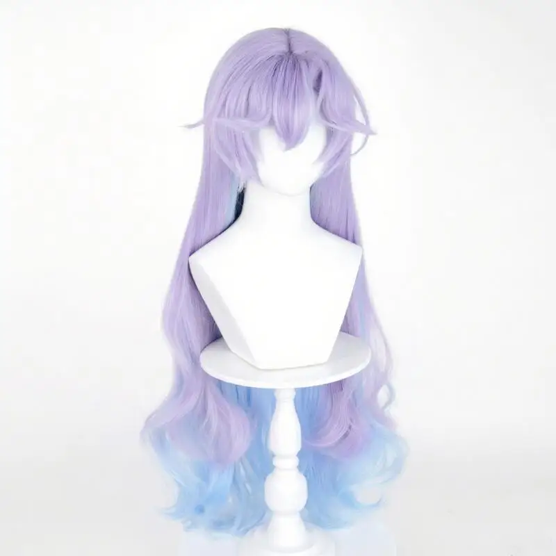 Jogo de alta qualidade cantarella peruca cosplay longo encaracolado roxo-azul gradiente peruca resistente ao calor sintético simulado couro cabeludo headwear