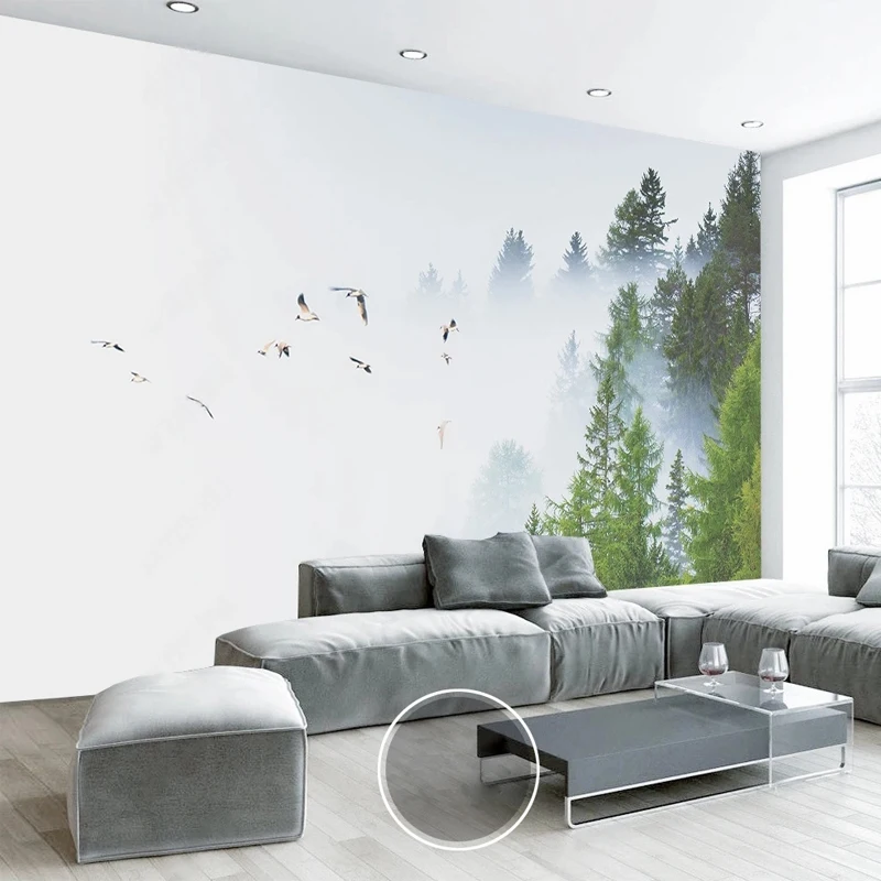 Custom 3D Photo Foggy Forest Birds Landscape Mural Wallpaper for Bedroom Living Room TV Background Wall Decor Waterproof Canvas