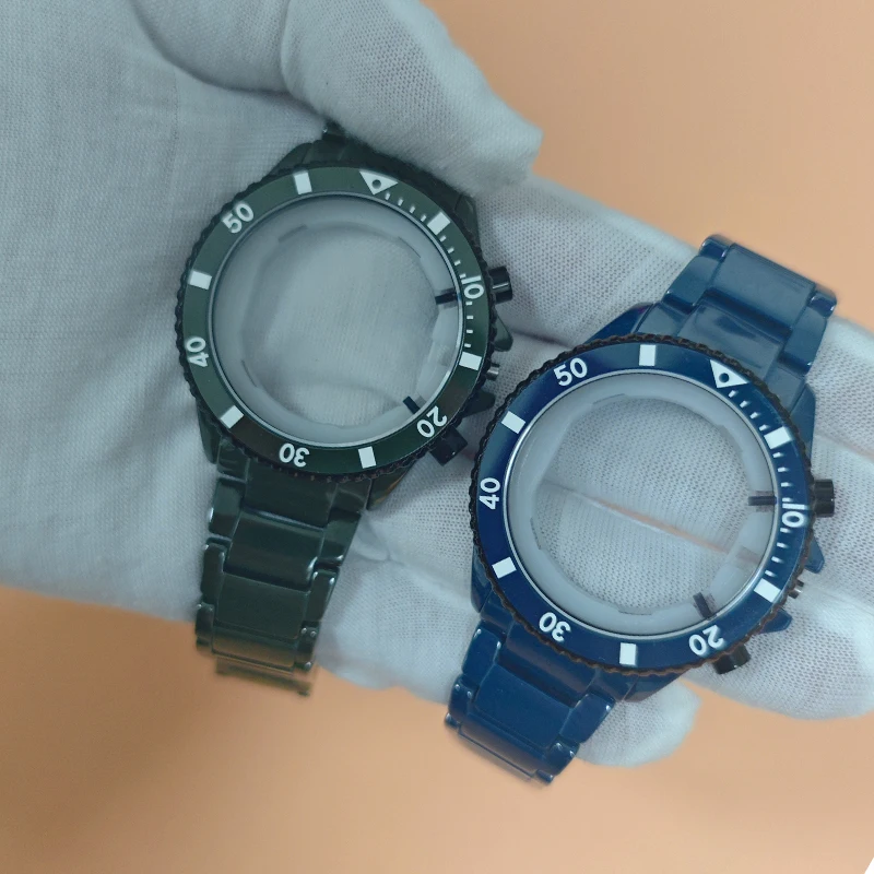 

For Armani Ceramic Shell Watchband Set AR70009 AR70010 AR70011 Three Eye Black Ceramic Case Watch Strap Black Blue Green