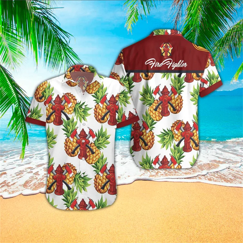 Pineapple Fruit Hawaiian Shirts 3d Printed Shirts Men Fashion Blouses Casual Beach Camisas Summer Men's Vocation Lapel Shirt Top