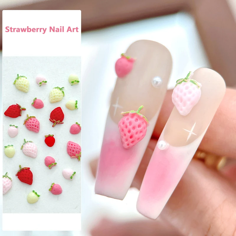 50 個甘いイチゴネイルチャーム 3D 樹脂漫画フルーツネイルラインストーン装飾部品 DIY 夏ネイルアートアクセサリー