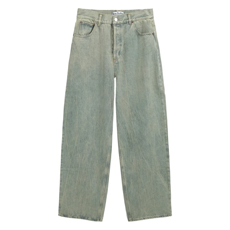 الخريف والشتاء التيار المتناوب رسمت باليد الرجال والنساء الجينز فضفاضة واسعة الساقين خفيفة الوزن غسلها محدثة النافثة للحبر السراويل عادية #6