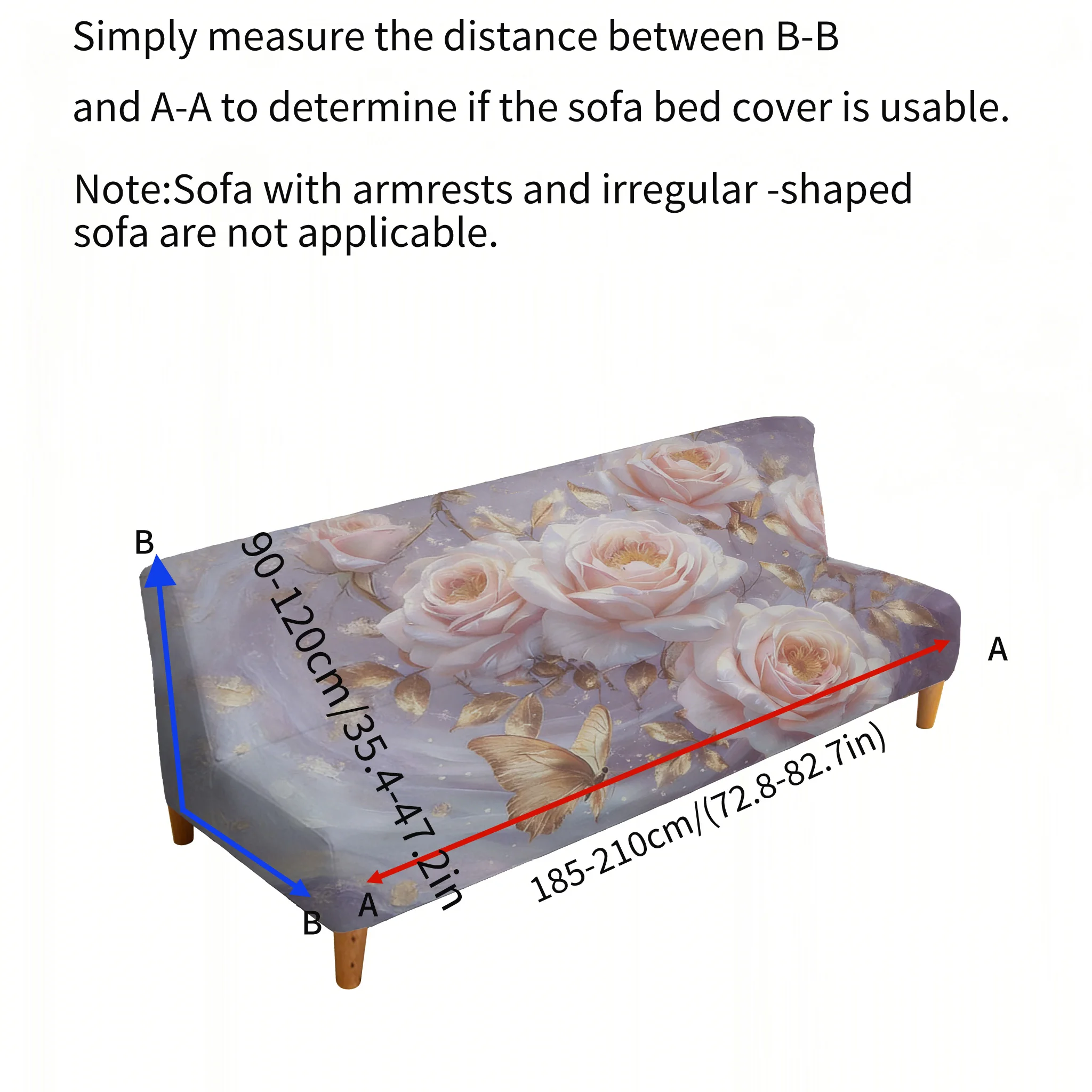 Living room armless elastic sofa bed cover, dream rose bouquet pattern, dustproof machine washable sofa bed cover