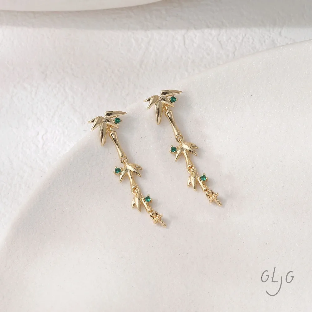 2 قطعة تصميم الخيزران الأذن ترصيع النتائج مجوهرات النحاس صنع Diy بها بنفسك أقراط لوازم 14 كيلو مطلية بالذهب اكسسوارات 37*11 مللي متر