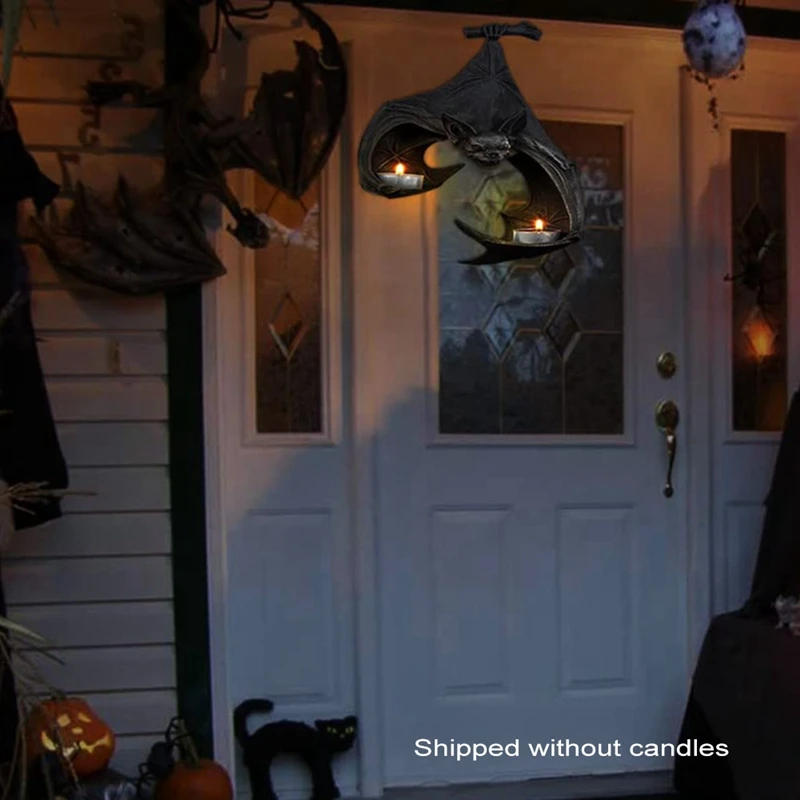 パティオポーチ、キャンドルホルダー、庭の像、彫刻工芸品、ハロウィーン用の樹脂製ハンギングバット