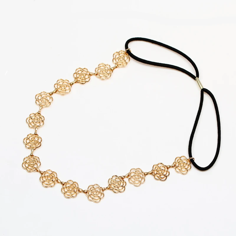 Fashion 1pc Golden Korean fashion retro Rose Flower Elastic Women Girls Hair Band Hollow Charming Headband Accessories