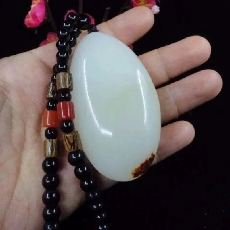 Genuine Natural Sheep Fat White Jade Handheld Piece Afghan Jade Handheld Piece Raw Stone with Skin Color Unisex Handheld Piece