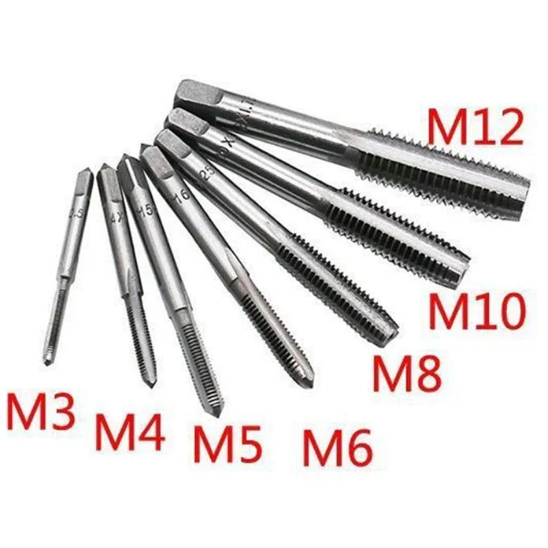 

7Pcs M3-M12 Metric HSS Right Hand Machine Straight Fluted Screw Thread Tap Set Metric Plug Tap Drill Bits Set Hand Tools