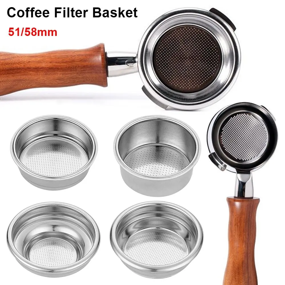 1Pcs 1Cup 2Cup Coffee Filter Basket 51/58mm Pressure Clean Basket Single Layer 304 Stainless Steel Coffee Machine Filter