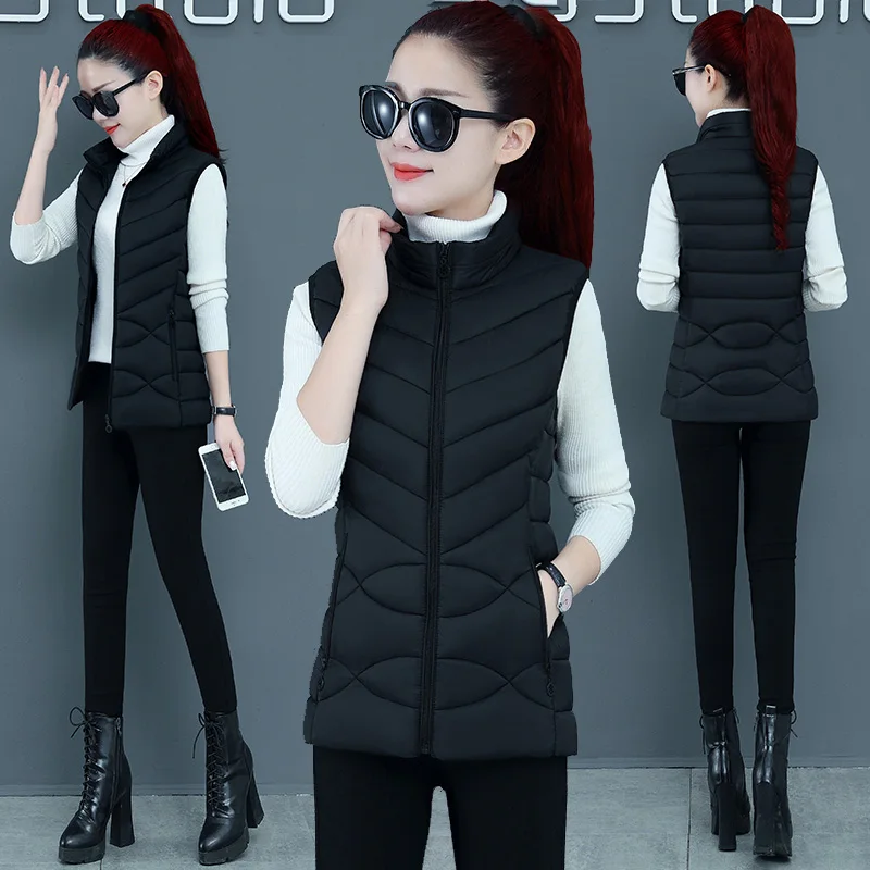 Vest Women Winter Padded Jacket Women Down Cotton Vest Puffer Waistcoat for Female Stand Collar Sleeveless Jacket Coat Vest