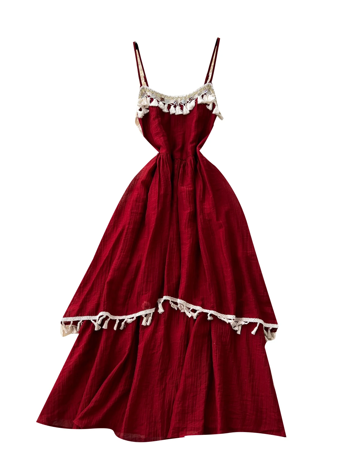 Damen Chic Fransen Hosenträger Schlankes Langes Kleid 2025, Sommer, unregelmäßig, rückenfrei, schlank, Boho, Strand, lässig, Party