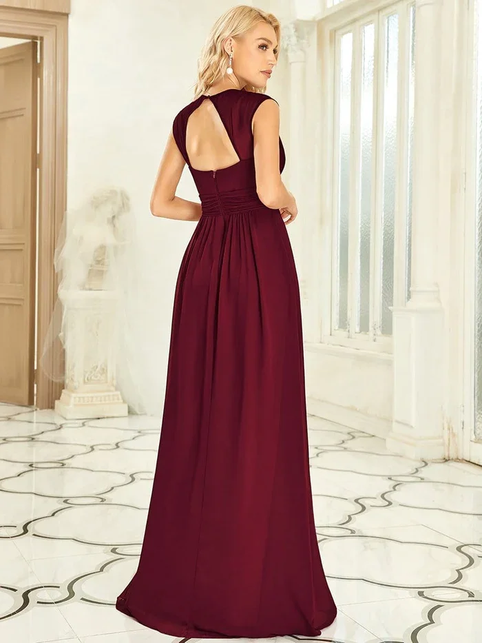 Immer hübsche Damen Chiffon V-Ausschnitt A-Linie Flügel ärmel rücken freie Perle Taille boden langes Brautjungfer kleid