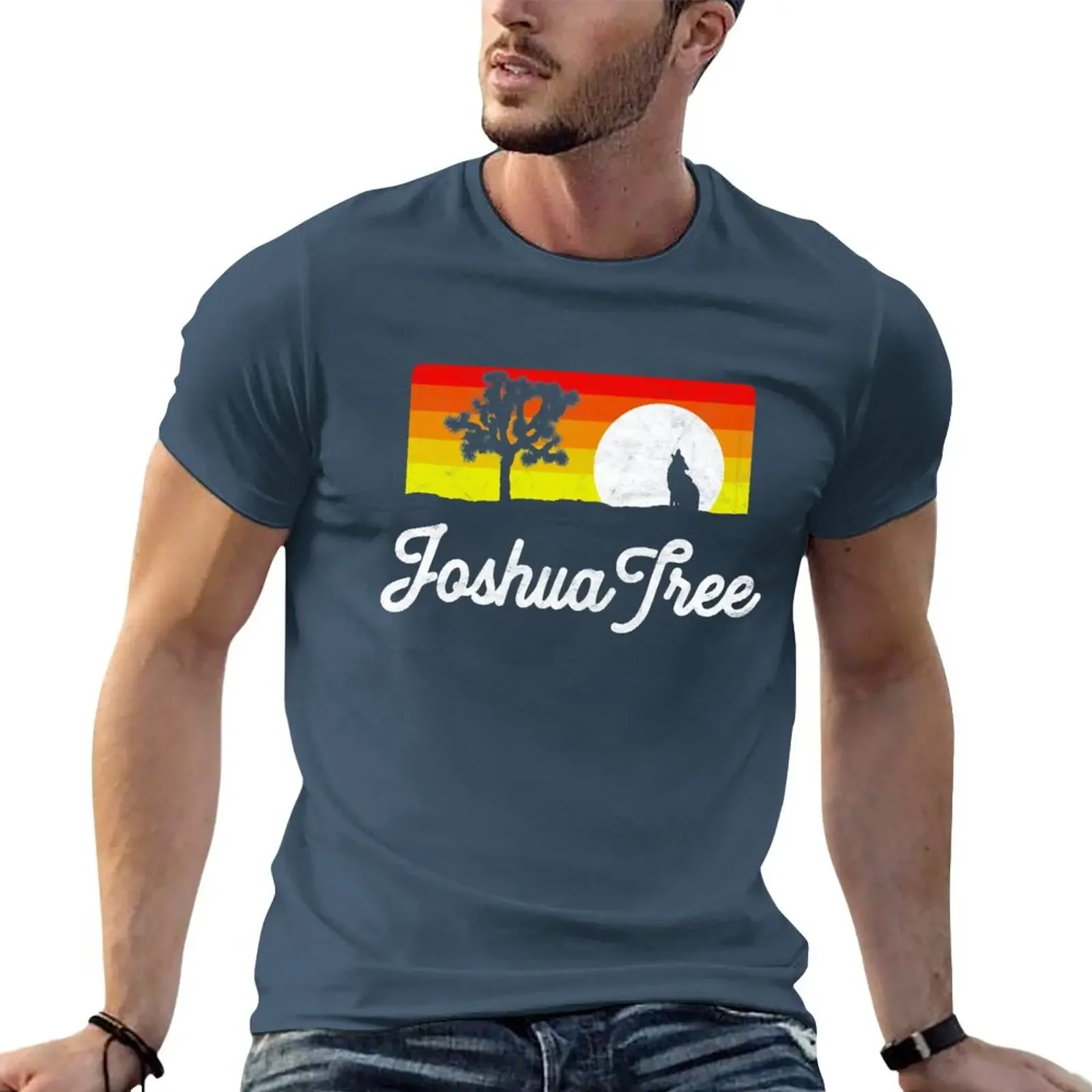 

Joshua Tree National Park Coyote & Vintage Desert Sky Design T-Shirt oversizeds quick drying tees T-shirts for men cotton