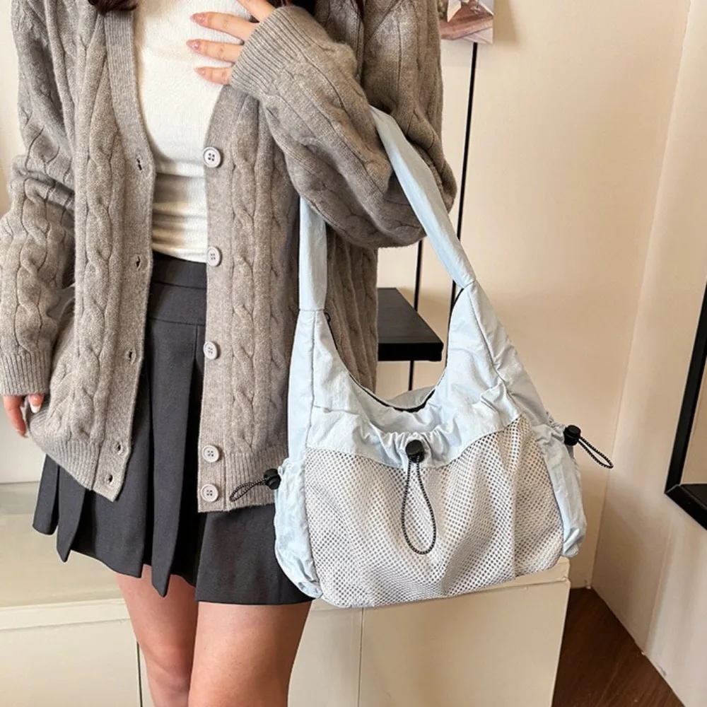 

Portable Korean Style Nylon Pleated Crossbody Bag Casual Soft Half Moon Bags Solid Color All-match Underarm Tote Bag Women