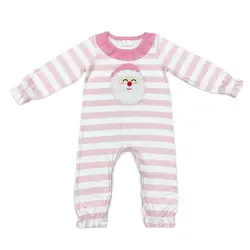 Natale baby toddler girl pagliaccetto boutique all'ingrosso ricamato babbo natale rosa a righe manica lunga tutina natalizia