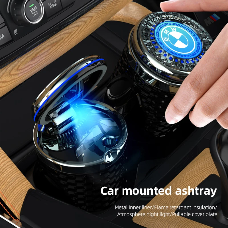 Car Cigarette Ashtray Cup With Lid With LED Light Portable Detachable Vehicle For BMW X3 X4 X5 X6 X7 E28 E30 E34 E36 E39 E46 E53 