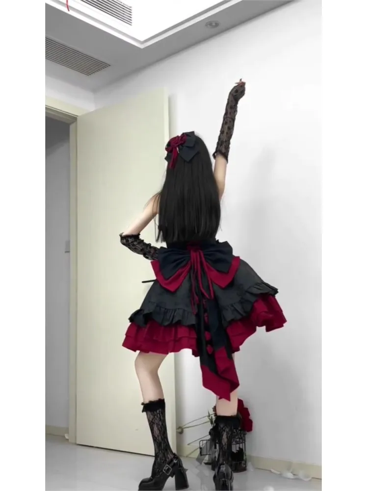 Black and Red Heavy Industry Puffy Romantic Trailing Skirt