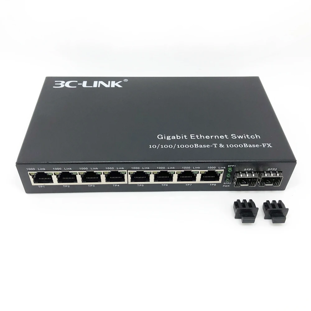 Interruptor de fibra óptica SFP, 10, 100, 1000 Base-T, SX, LX, 8 portas, 2 gigabits, rj45 para switches corporativos