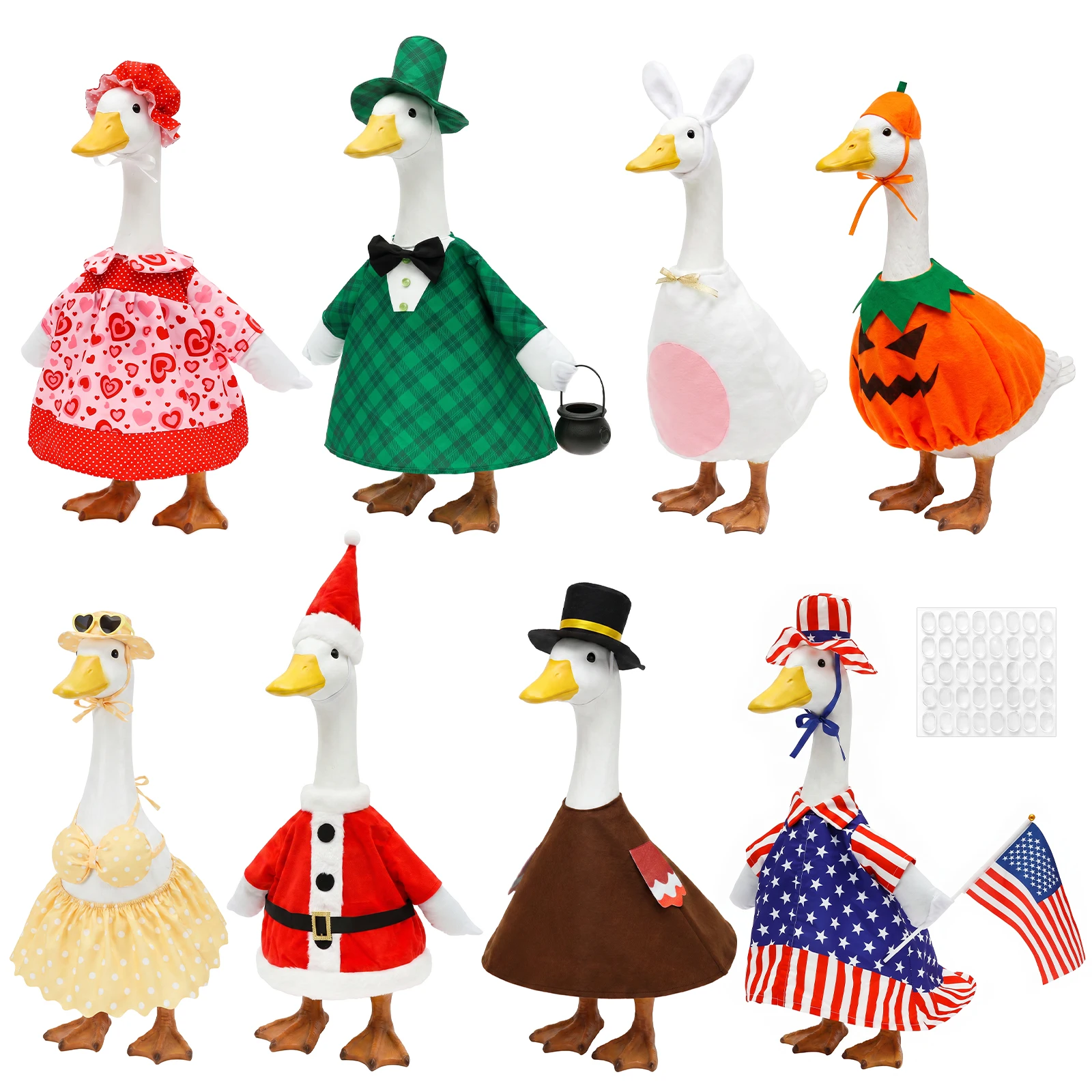 1/8 Set Holiday Porch Goose Outfits All Seasons Lawn Goose Clothes Reusable 23" Goose Statue Clothing for Patio Yard Corridor