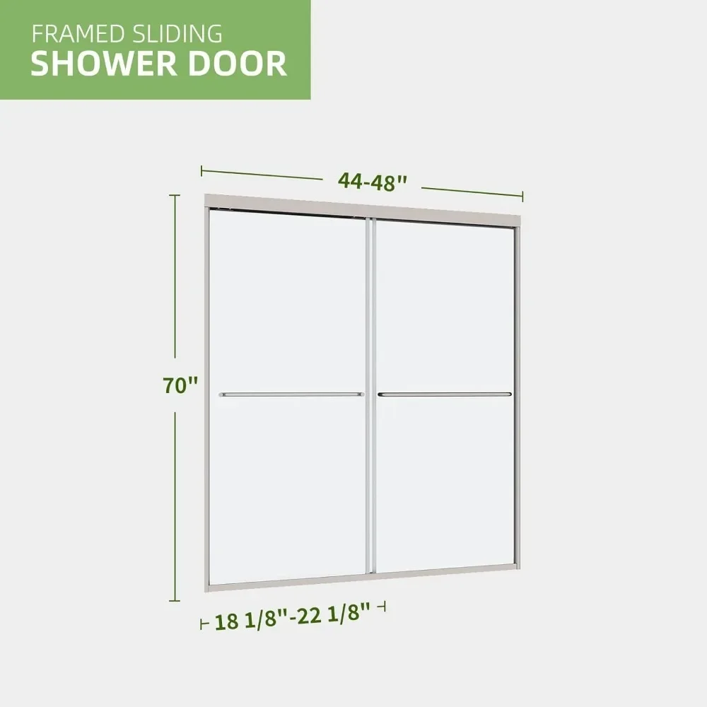 XMSJ Shower Door, 44-48 in. W X 70 in. H, Semi-Frameless Double Sliding Doors, SGCC Tempered Glass, Bathroom Shower Door