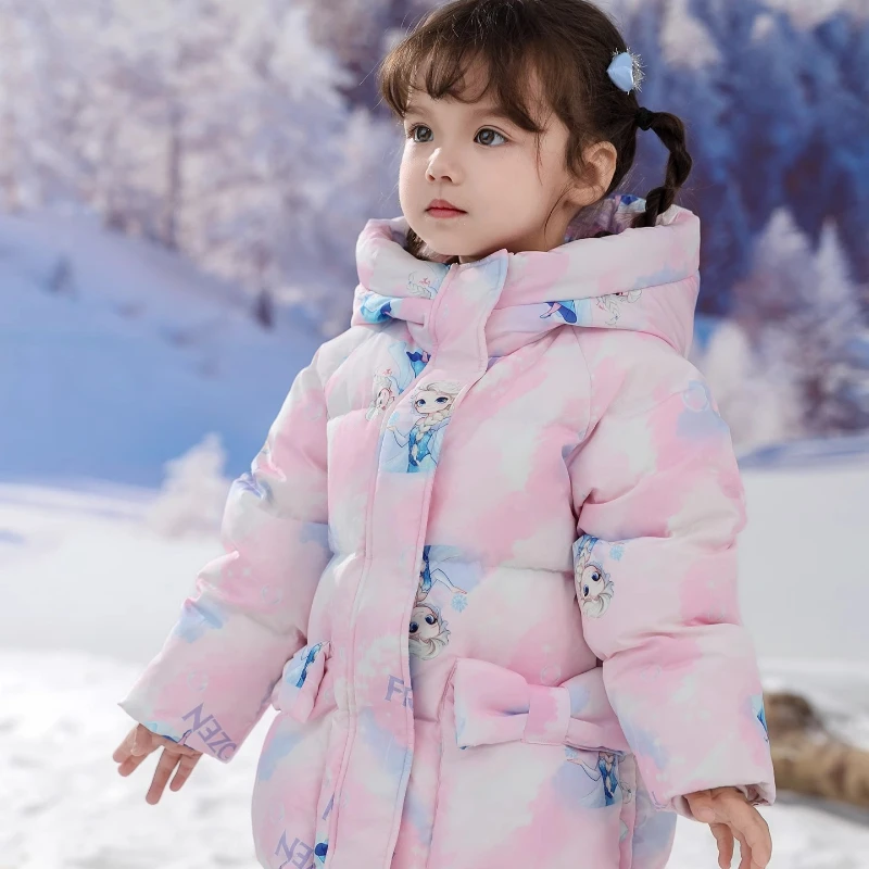 

Elsa Girls Down Coat 2025, Mid-Length Thickened Puffer for Toddlers & Kids Princess Outerwear