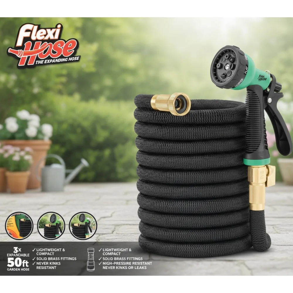 

Expandable Garden Hose 50FT with 8-Function Nozzle - Lightweight Retractable Water Hose, No-Kink Flexible Design