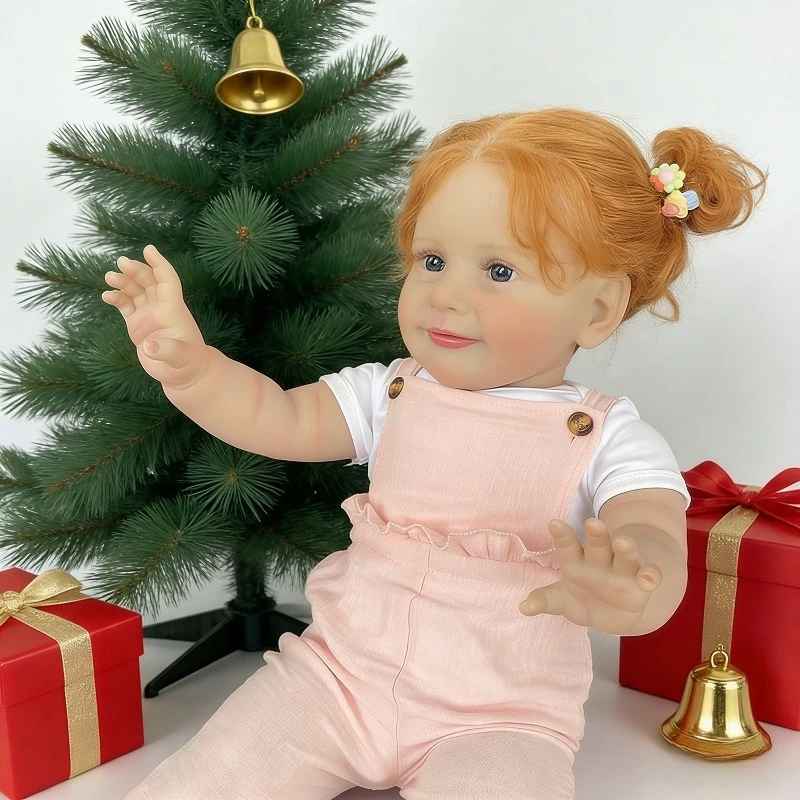 26 inch (66 cm) levensechte meisjespop met zacht stoffen lichaam, reborn peutermeisje met handgeworteld rood haar
