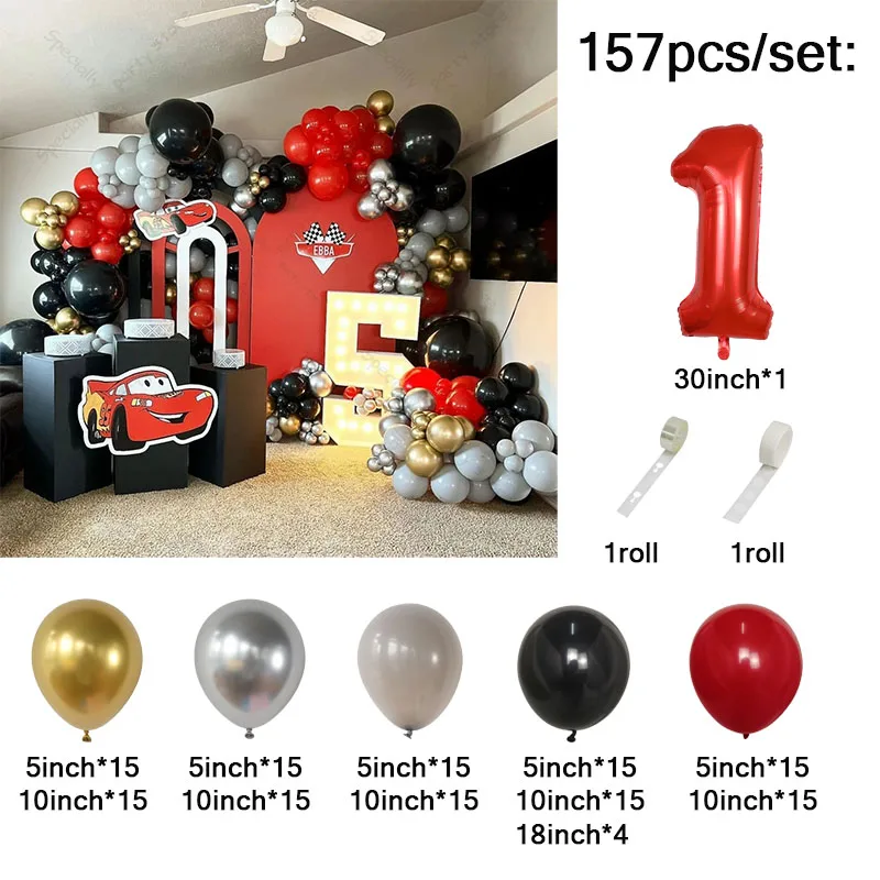 157 pçs/set dos desenhos animados carro tema festa arco guirlanda kit balões crianças brinquedos festa de aniversário decoração 1st chá de bebê ar globos bola