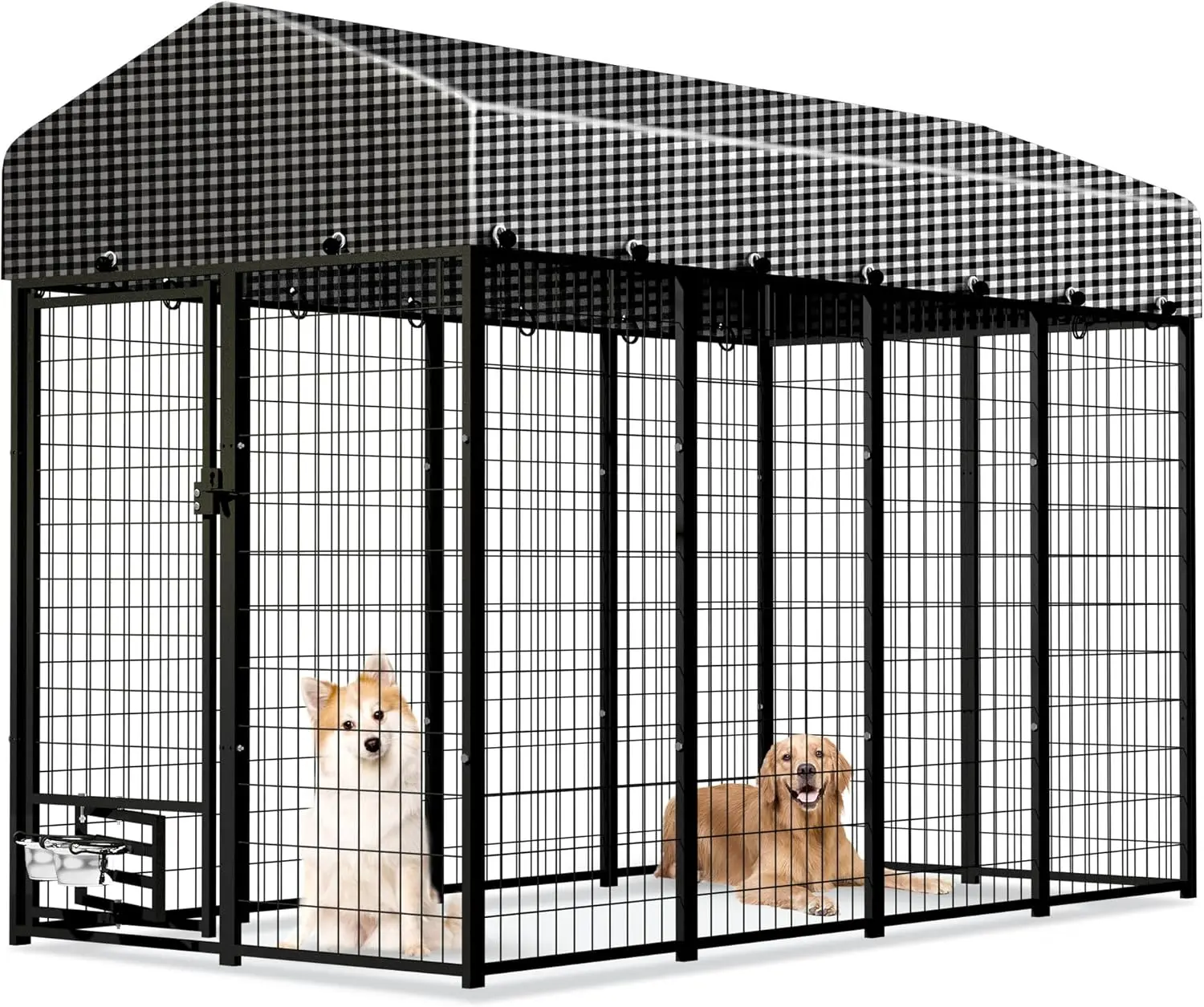 

8x4x6 FT Large Outdoor Dog Kennel, Expandable Modular Dog Kennel Outside with Rotate Feeding Door