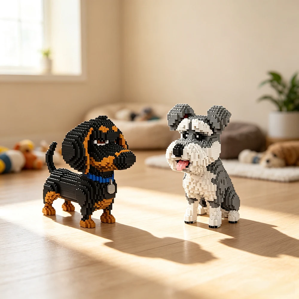 Dalmatiner- und Dackel-Set, 3D-Micro-Mini-Bausteinspielzeug, exquisit für Tierbegeisterte, Heimdekoration und STEM-Lernspielzeug