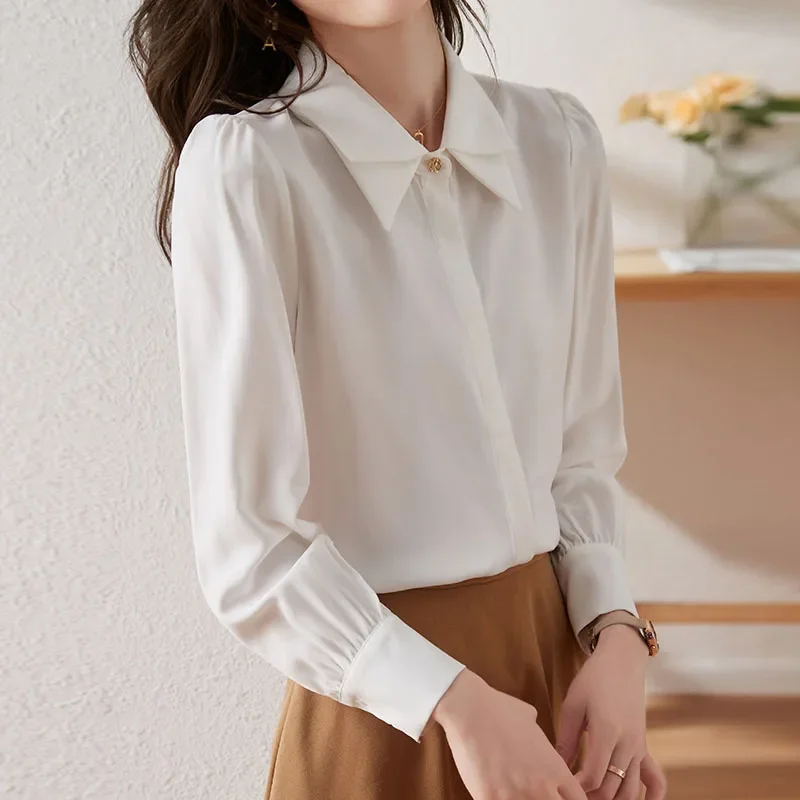 Nieuwe Turn Down Kraag Vrouwen Shirt Wit Lange Mouw Chiffon Shirt Blouse Vrouwen Tops Camisas Blusa Blusas Camisas De Mujer M516