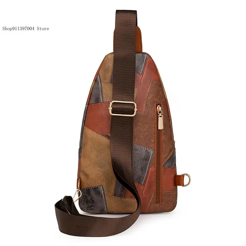 Autumn Versatile Niche Splicing Multi-Layer Contrasting Multifunctional Crossbody Bag Retro Chest Bag for Women