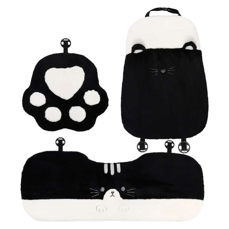 Black Cute Cat Claw Car Cushion Plush Soft Warm Car Seat Cushion Car Non-slip Cushion for Cars Full Set Car Accessories Interior
