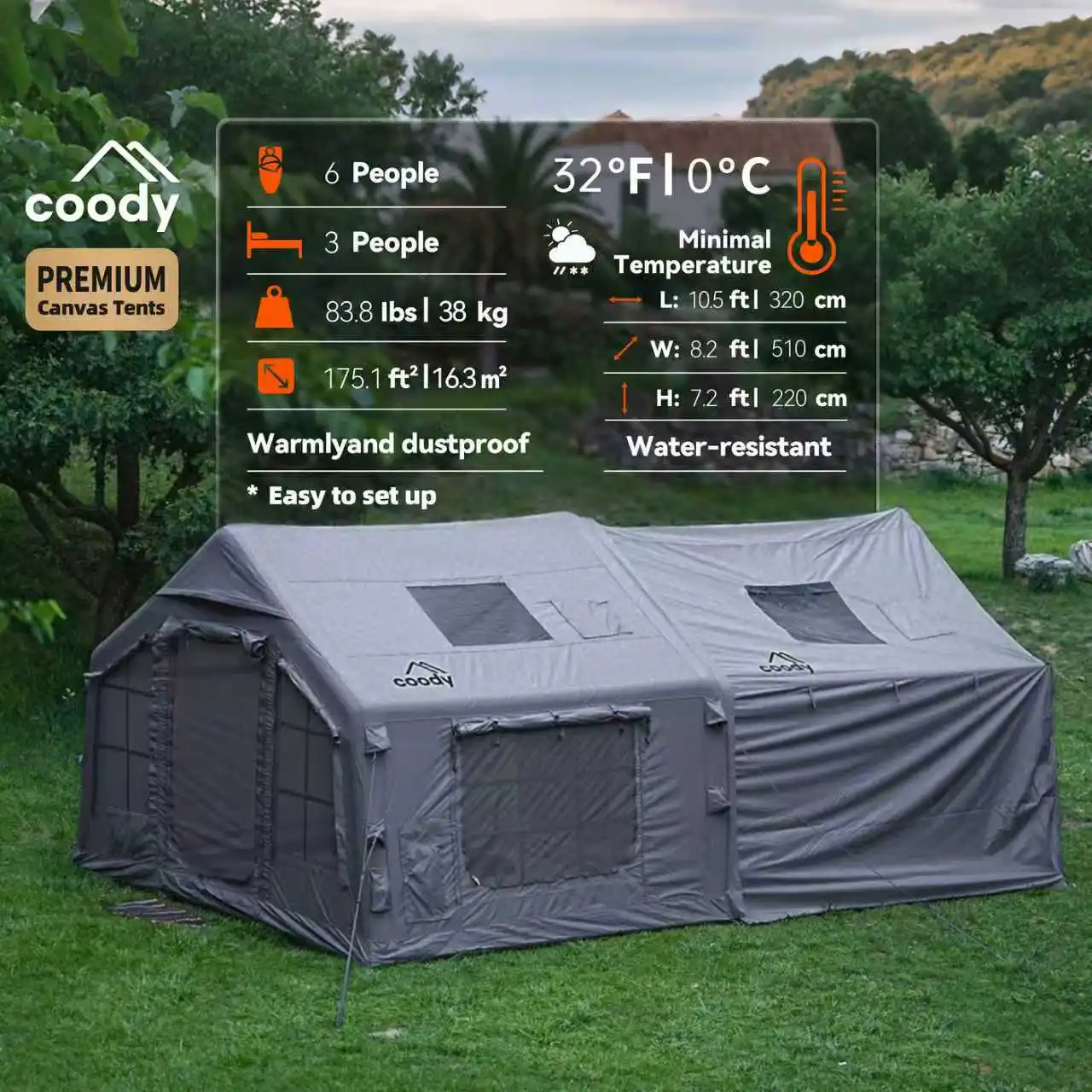Coody 8.0+Framed Foyer Air Tent-Gray China Manufacture Most Popular Large Inflatle Air Tent With Family for Outdoor Camping