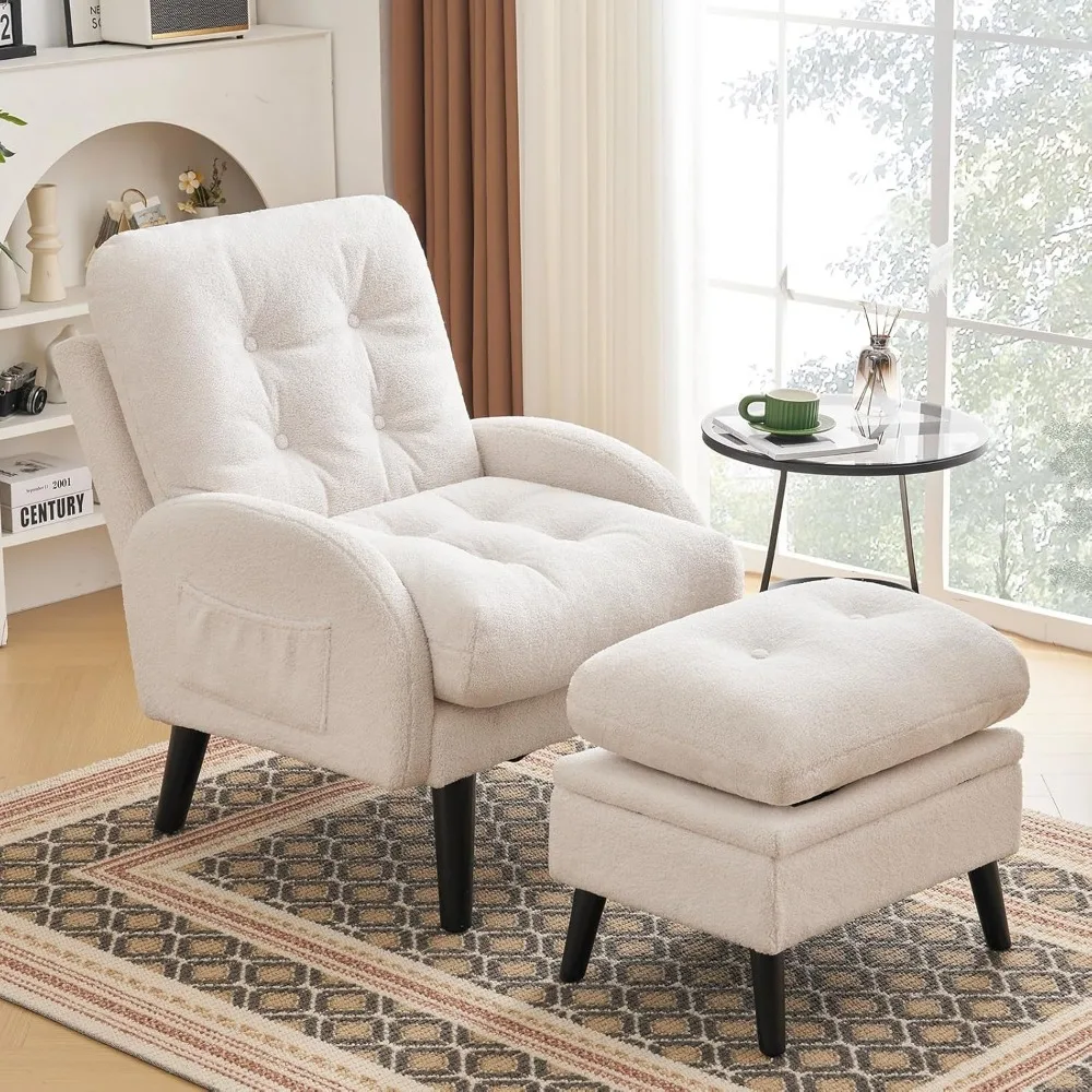 

Accent Chairs with Ottoman, Upholstered Comfy Armchair, Reading Chair Recliners with Adjustable Backrest & Storage Footrest, Laz