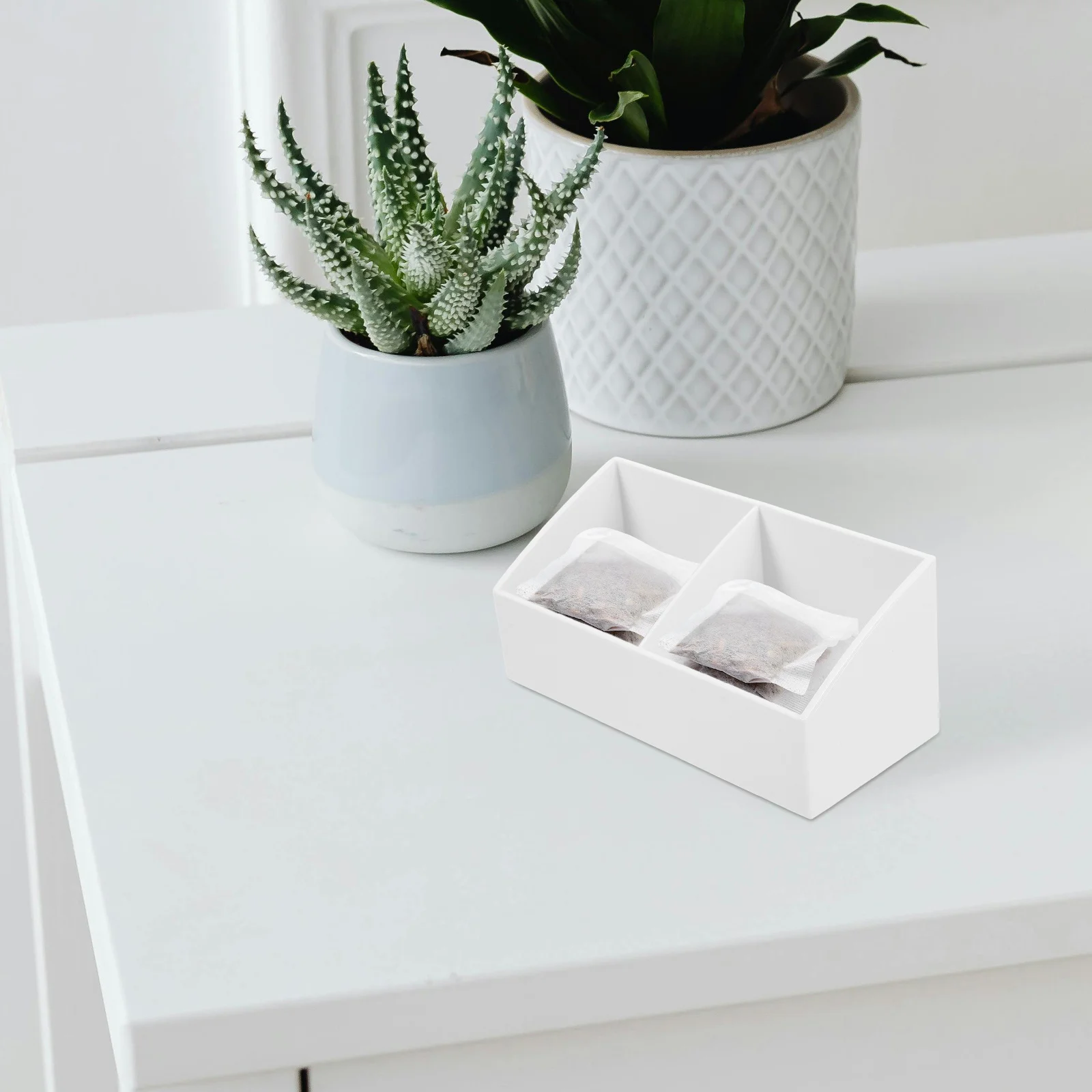 

Plastic Tea Bag Organizer Box with Compartments Multifunctional Countertop Storage Container Coffee Sugar Packets Coffee Station