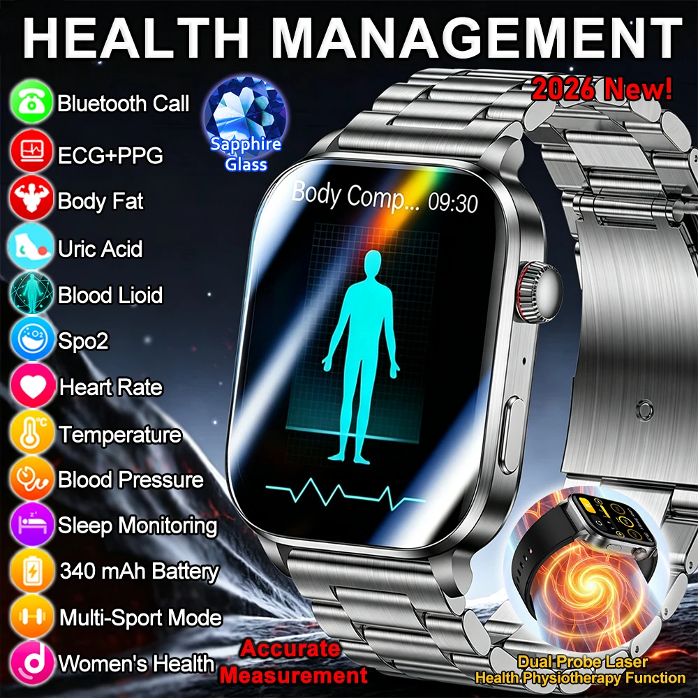 

2026 New ECG+PPG Body Fat Analysis Health Smart Watch Uric Acid BP Blood Oxygen Bluetooth call Sports Smart Watch For Men Women