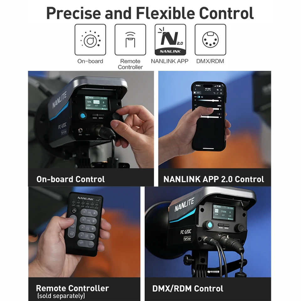 Nanlite FC 120C RGBW 2700K-7500K CRI 95 Professionelles Fotografie-Licht für Studio-Outdoor-Mobilschießen, tragbar, 1,1 kg