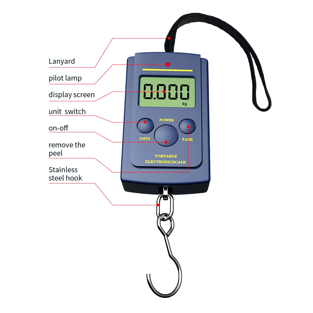 Bilancia elettronica digitale da 50kg senza retroilluminazione borse a bolle Mini bagaglio da pesca gancio da viaggio utensili da cucina per pesare