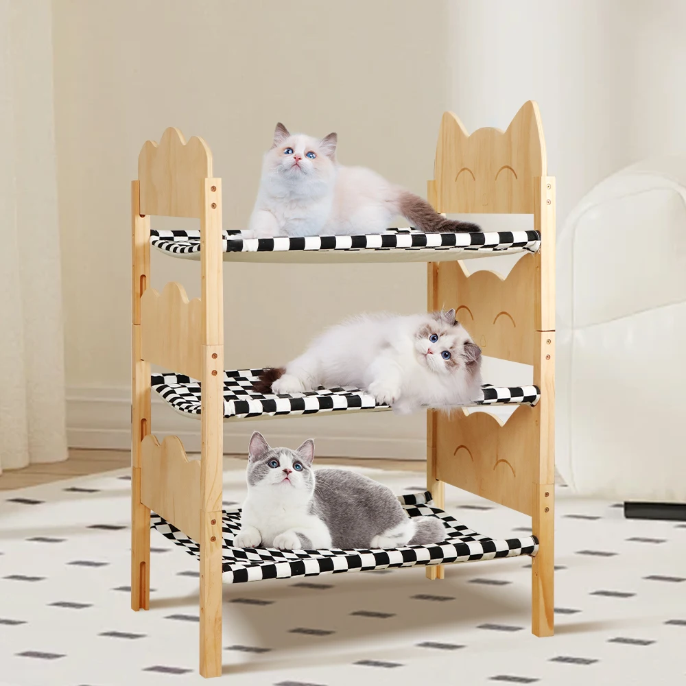 Wooden Cat Hammock Bed Elevated Pet Bed for Indoor Cats or Puppy Floor Standing Dog Bed Pet Resting Hammock Cat Furniture